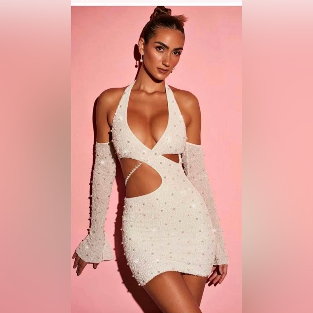 Oh Polly long sleeve White Halter Dress